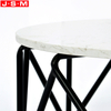 Black Metal Leg Living Room Round Tea Table White Rock Slab Table Top Round Coffee Table