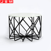 Black Metal Leg Living Room Round Tea Table White Rock Slab Table Top Round Coffee Table