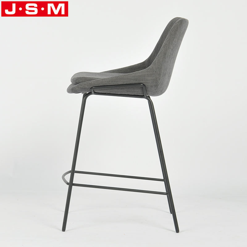Modern Kitchen Cafe Bar Sinks Metal Grey Linen Fabric High Back Bar Chair