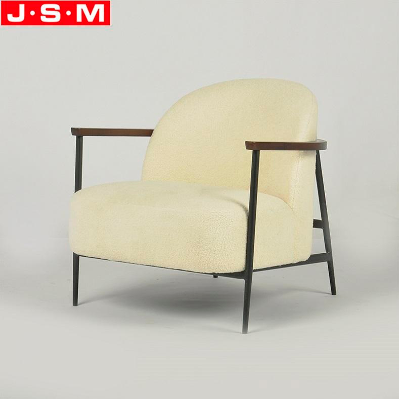 Modern Furniture Living Room Hotel Wooden Frame Beige White Fabric Armchair