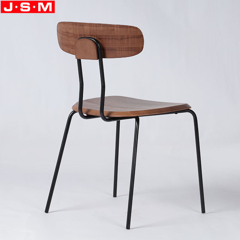 High Quality Stackable Iron Legs Dinning Room Wooden Back And Seat Restaurant Dinning Chair