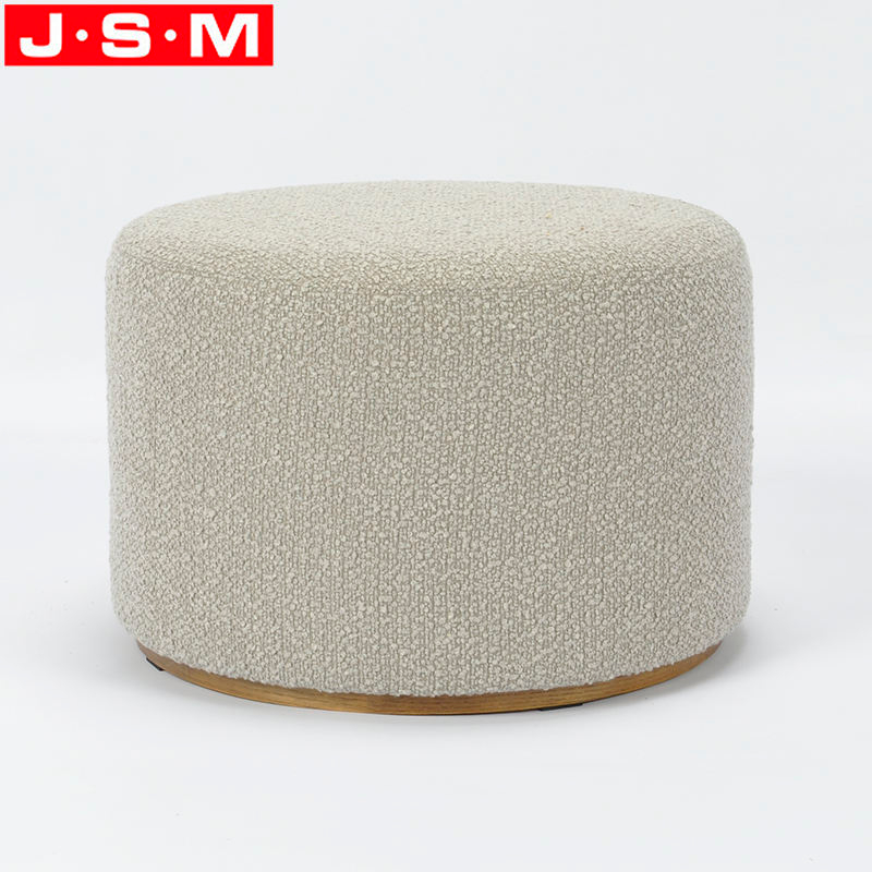 Custom Color Wooden Frame Ottoman Stool Foam And Fabric Round Pouf Ottoman