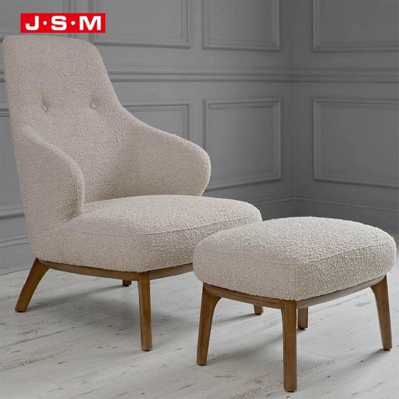 Vintage Furniture Bedroom Hotel Wood Frame Cloth Leisure Armchairs With Footstool