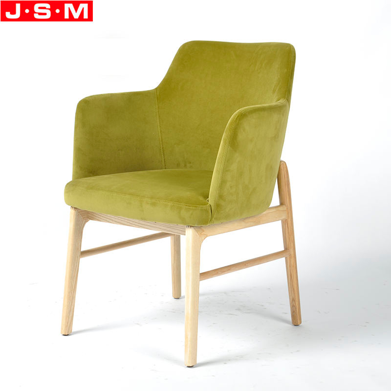 Luxury Restaurant Hotel Fabric Upholstered Wooden Dining Chair With Arm Rest