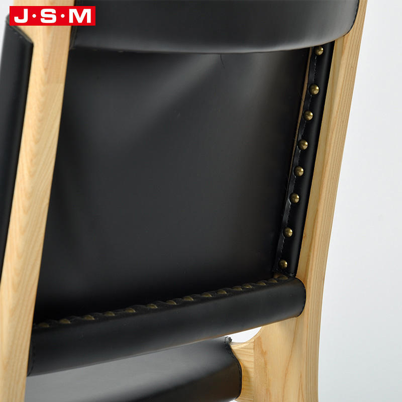 Cheap Modern Nordic Mid Century Solid Patio Wood Black Woven Belt Artificial Leather Seat And Back Dining Chair