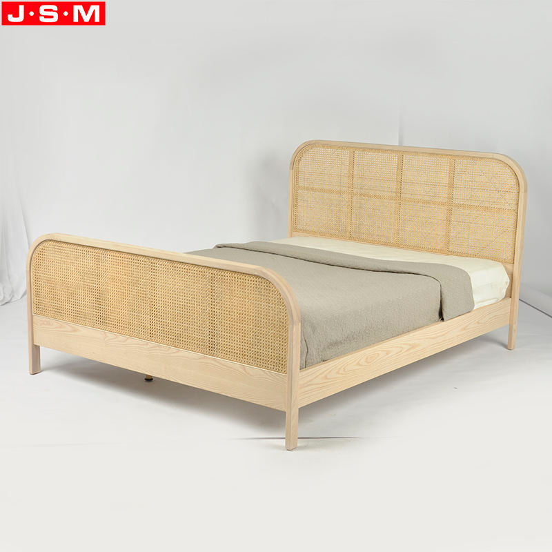 Bedroom Plastic Rattan Headboard And Tail Wooden Ash Timber Bed
