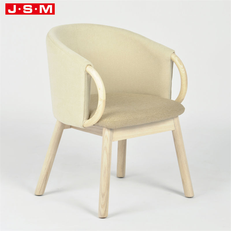 Wooden Solid Color Fabric Low Back Garden Arm Chair Dining Chair