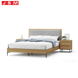 Luxury Solid Wood Foam And Fabric Headboard Wooden Frame Double Bed