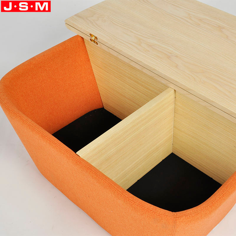 Storage Function Living Room Fabric Base Ottoman Stool With Veneer Table Top