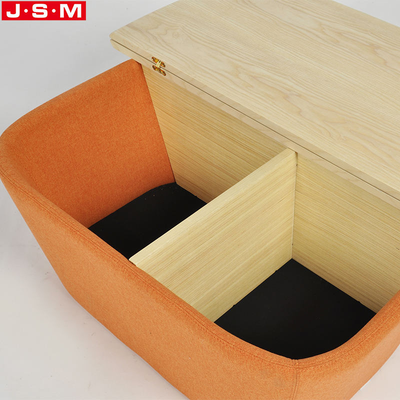 Storage Function Living Room Fabric Base Ottoman Stool With Veneer Table Top