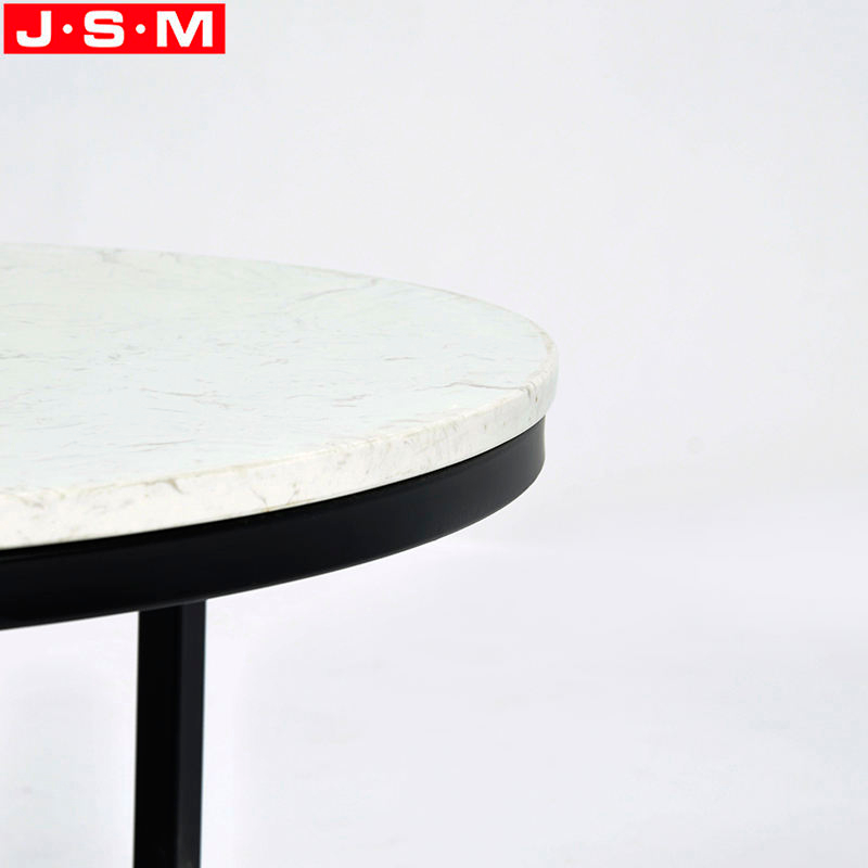Metal Leg Coffee Table Living Room Side Table Round White Artificial Stone Top Tea Table