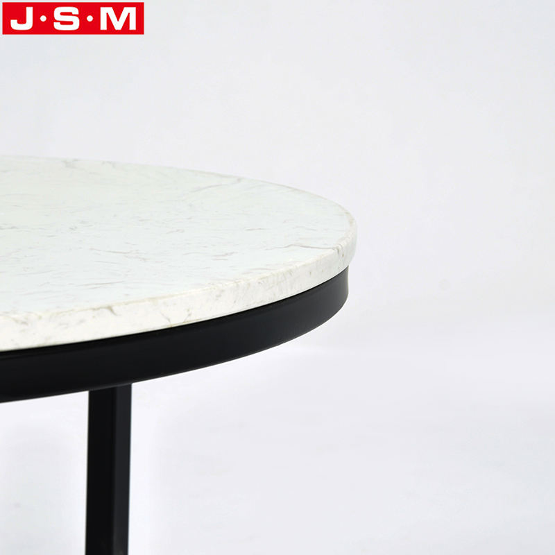 Metal Leg Coffee Table Living Room Side Table Round White Artificial Stone Top Tea Table