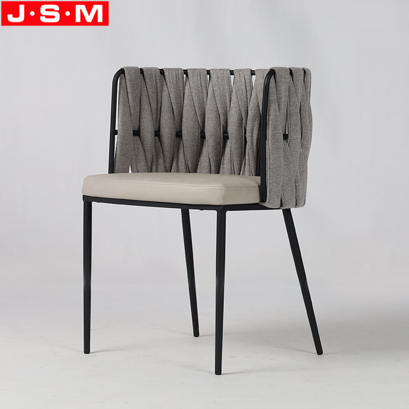 Modern Fabric Solid Metal Frame Dining Chair With Weave Belt Back