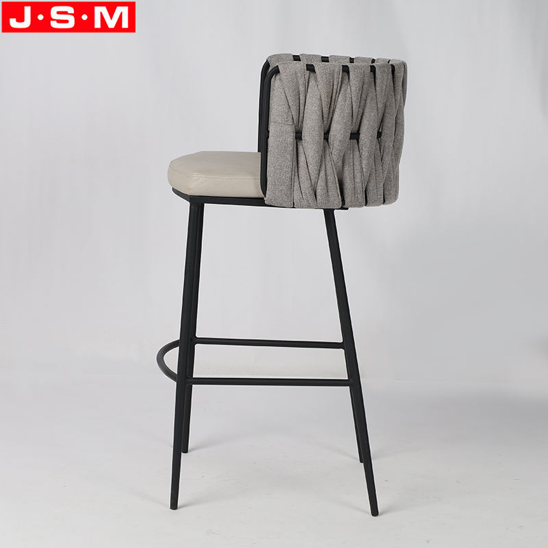 Hot Sale Weave Belt Back Metal Vintage Counter Height Stools Cushion Seat High Bar Chairs