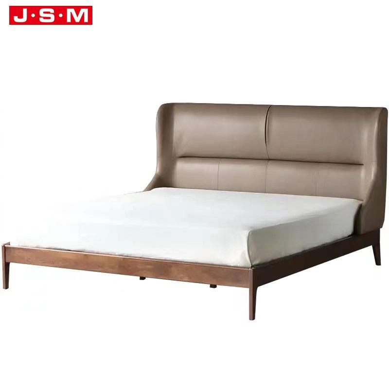 Bedroom Furniture Modern Wooden Double Bed With Fabric Headboard