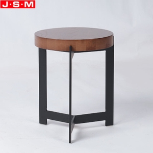 Round Living Room Solid Timber Table Top Tea Table Iron Base Coffee Table