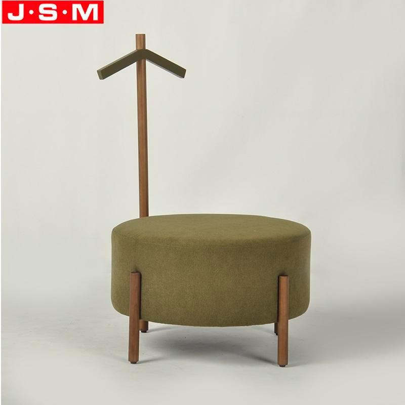 Space Saving Round Wooden Frame Living Room Ottoman Stool