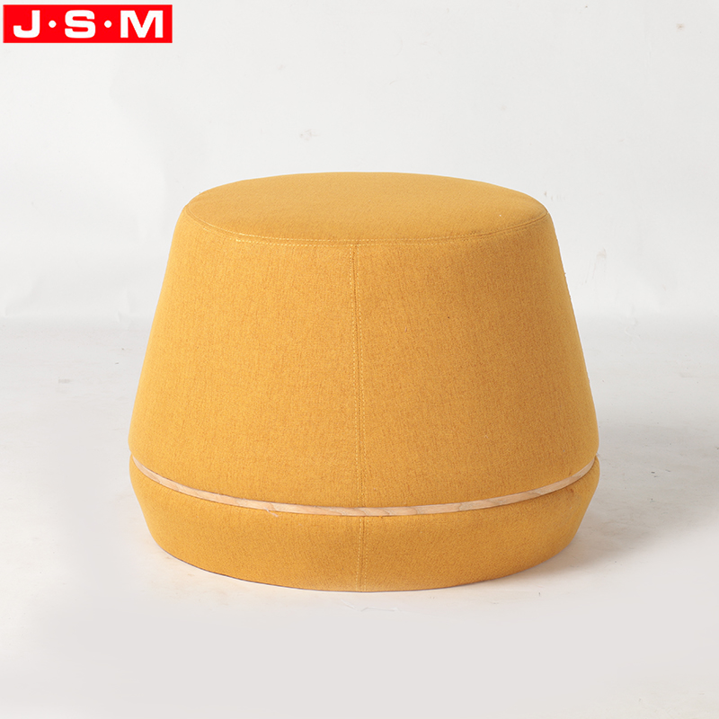 Modern Home French Style Fabric Upholstery Footstool Round Stool Ottoman wooden frame with Fabric or PU upholstery