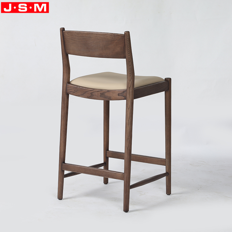 Ash Timber Frame Luxury Style High Chair Bar Stool Upholstered Metal Barstool