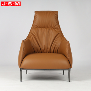 Poltrona Leather Fabric Upholstered Stainless Steel Base Accent Leisure Chair Modern Arm Chair for Living Room