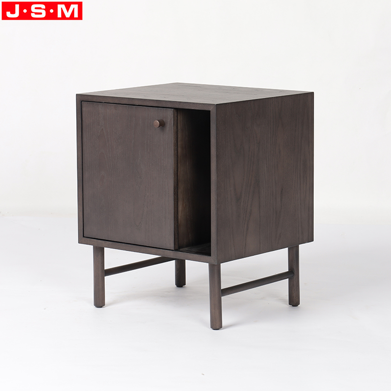 Plywood with Veneer Hot Sale Wooden Modern Metal Base Bedside Table Nightstand