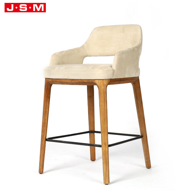 Modern Nordic Style Furniture Grey High Wood Gold Back Bar Stool With Arm