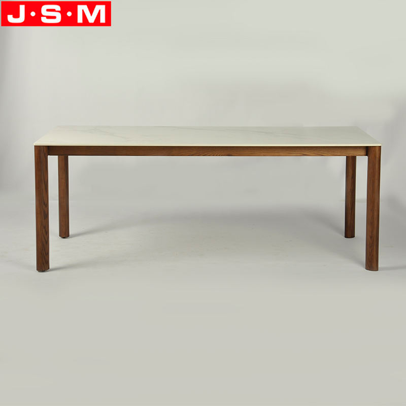 Customization Restaurant Rock Slab Table Top Ash Timber Base Dining Table