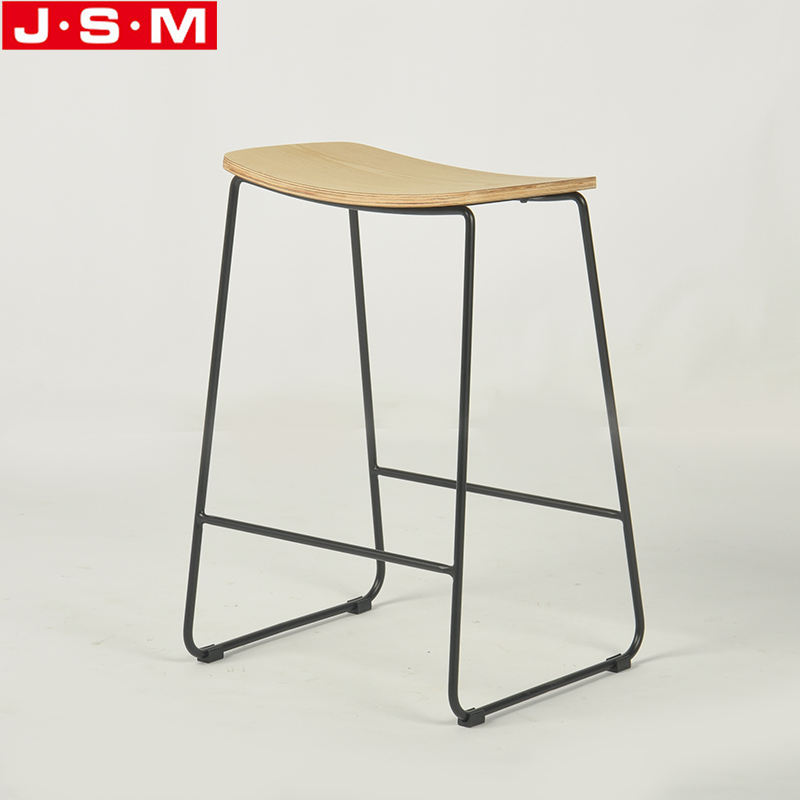 Contemporary Ash Timber Top Metal Frame Bar Chair Barstool For Wine Cellar