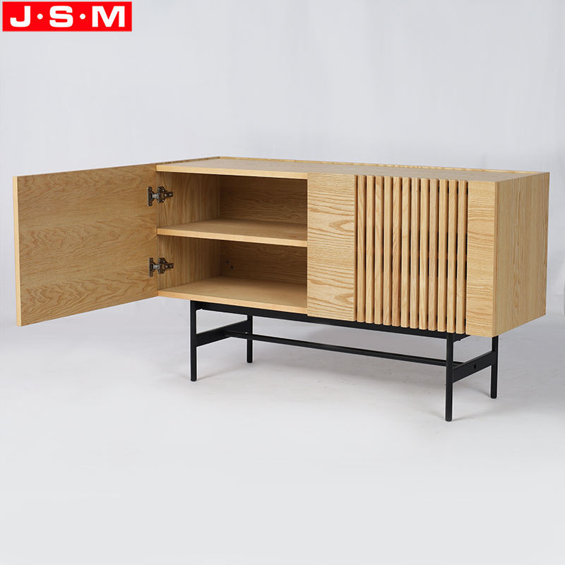 Metal Base Wooden Veneer Carcase TV Storage Cabinet For Living Room
