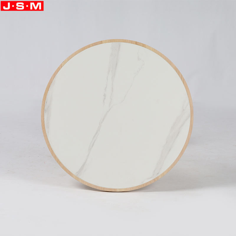 Living Room Coffee Table Stainless Steel Base Round Rock Slab Table Top Tea Table