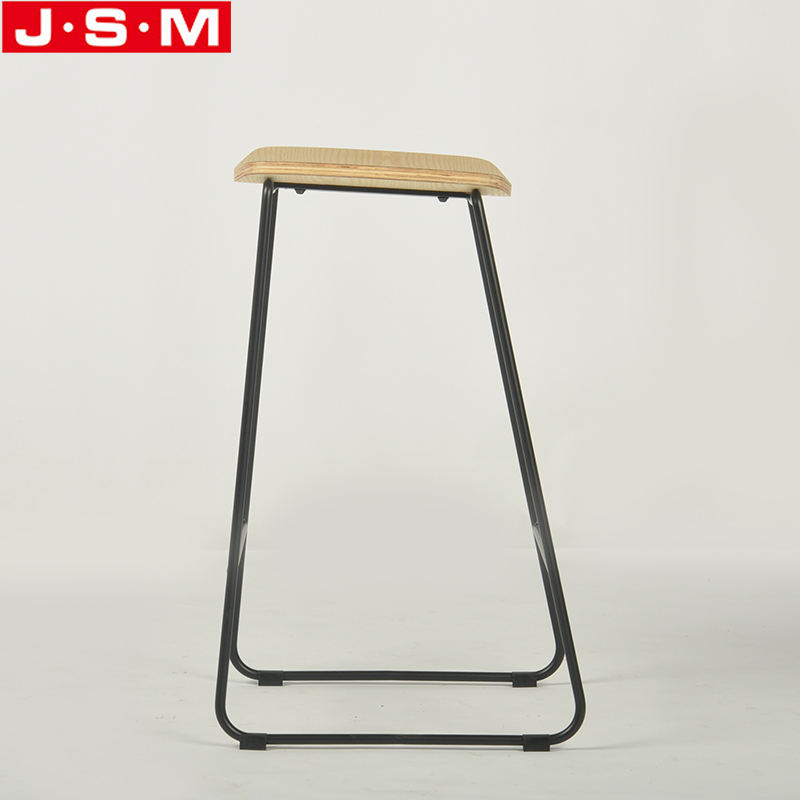 Contemporary Ash Timber Top Metal Frame Bar Chair Barstool For Wine Cellar