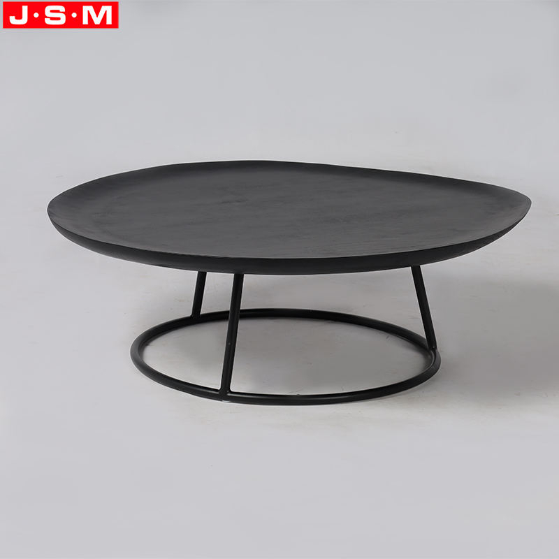 Customized Color And Size Coffee Table Metal Leg Buff Veneer Top Tea Table