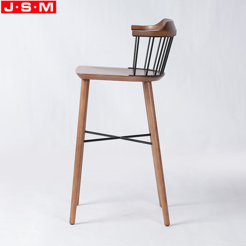 Nordic High Stool Bar Chair Furniture Antique Wooden Bar Stool Chair With Iron Backrest