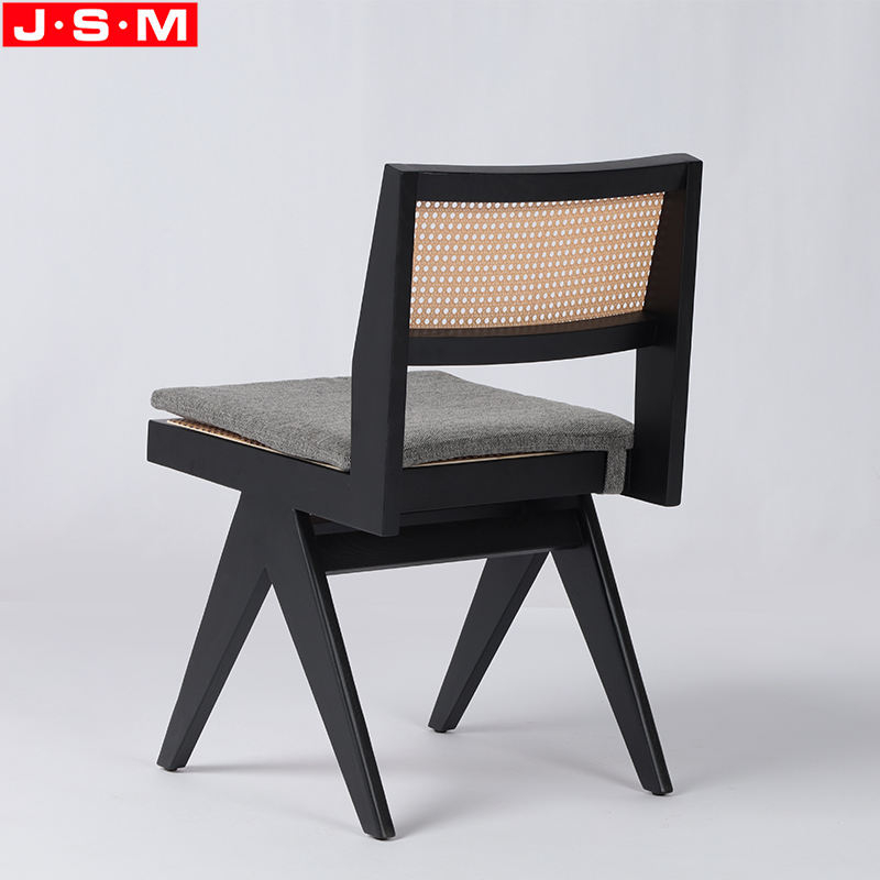 Nordic Modern Black Wooden Outdoor Dining Chair With Removeable Upholstery Seat Pad