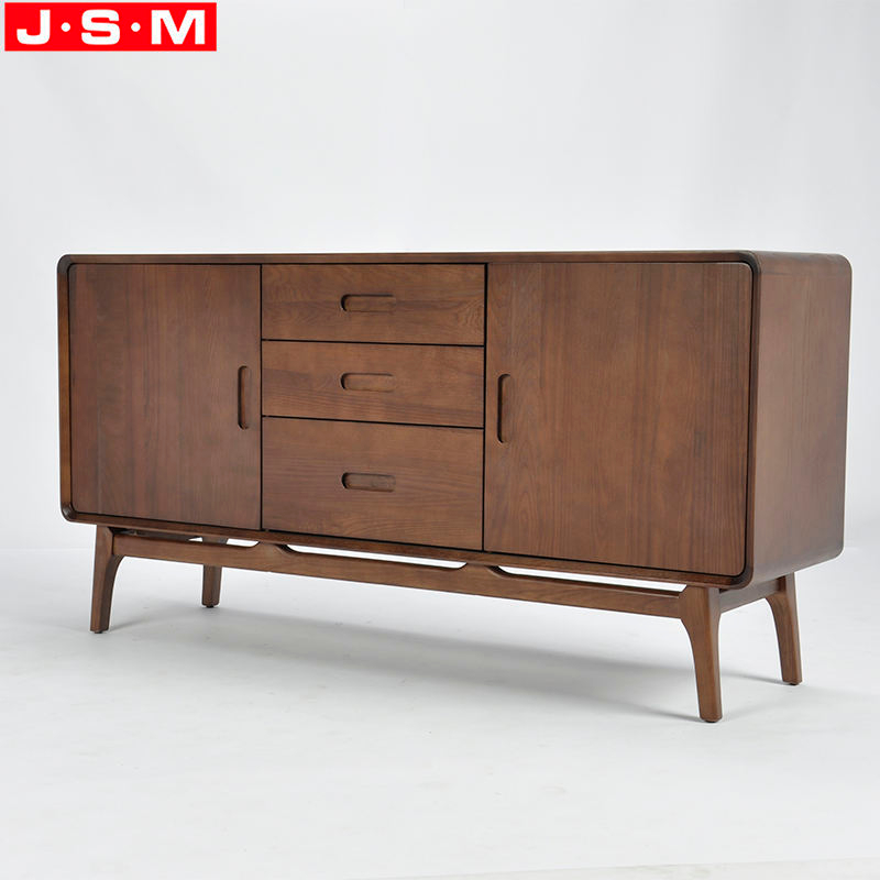 Brown Ash Timber Base Wooden 3 Drawer 2 Door Living Room Cabinet