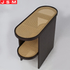 Two Layers Plastic Rattan Top Living Room Unique Tea Table Veneer Wooden Oval Coffee Table