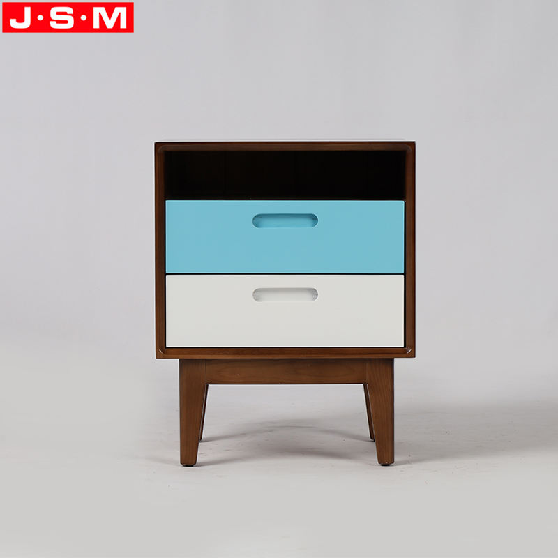 Nordic Bedroom Nightstand Square Wood Bedside Table With Two Drawers