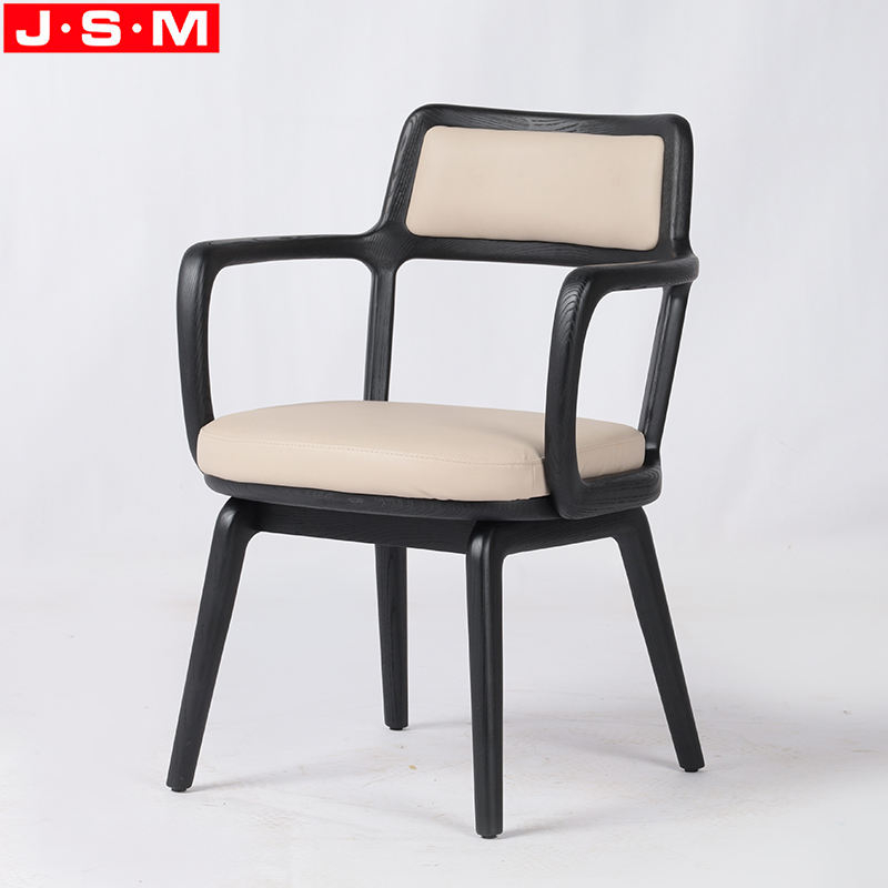 Custom Design Cushion Seat Leather Dining Chair With Wooden Timber Legs