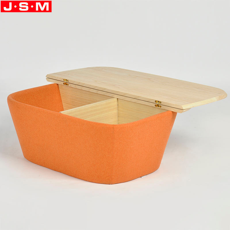 Storage Function Living Room Fabric Base Ottoman Stool With Veneer Table Top