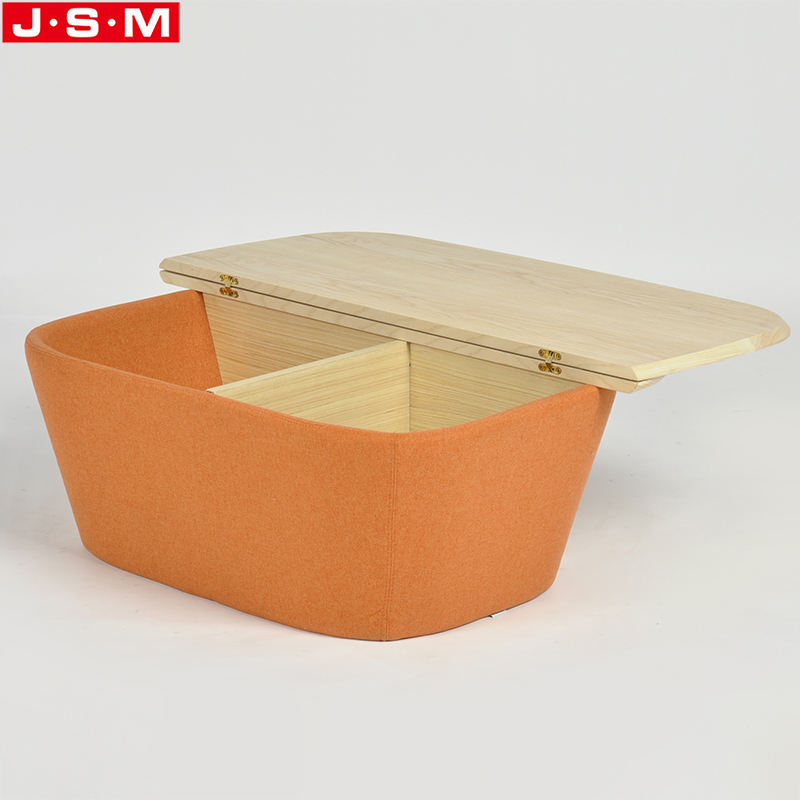 Storage Function Living Room Fabric Base Ottoman Stool With Veneer Table Top