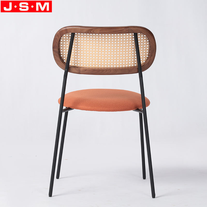 Plastic Rattan Back Fabric Seat Dining Room Dining Chairs With Metal Legs