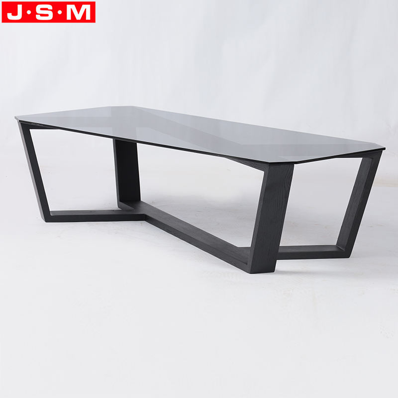 Living Room Restaurant Tea Table Tempered Glass Top Ash Timber Wood Square Coffee Table