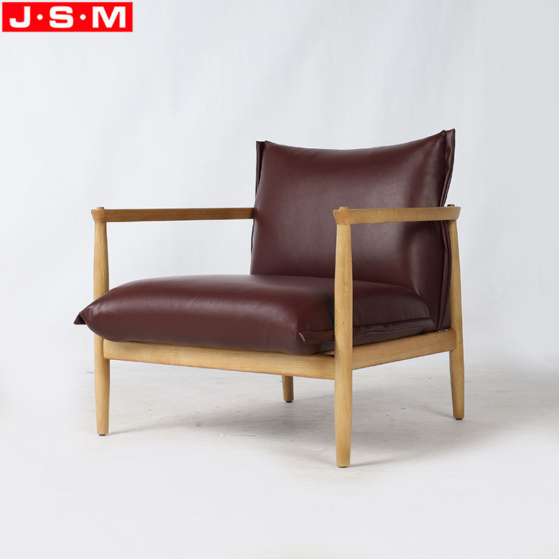 Home Furniture Leather Cushion Seat Hotel Dining Chairs Wooden Base Armchair