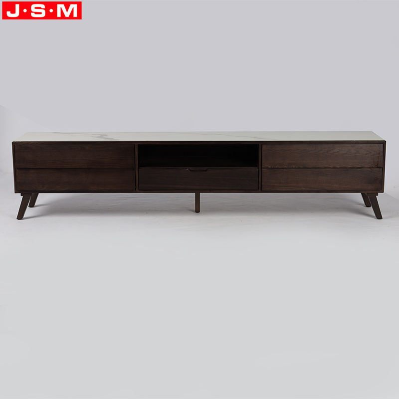 Rock Slab Top Living Room Veneer Carcase Wood Stand TV Cabinet With 5 Drawers