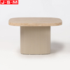 Modern Center Living Room Tea Table Natural Stone Base Wood Coffee Table