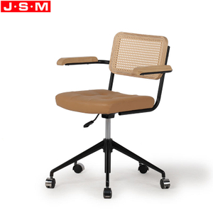 Luxury PU Or Fabric Upholstery Home Comfortable Swivel Executive Ash Metal Frame Arm Rest Office Chairs With Rattan Back
