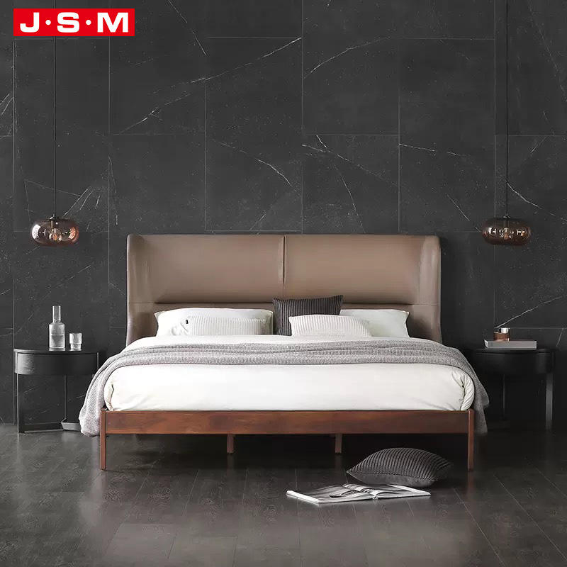 Bedroom Furniture Modern Wooden Double Bed With Fabric Headboard