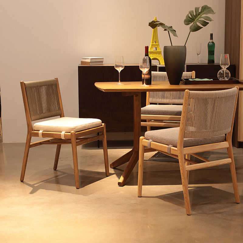 Wholesale Nordic Cotton Rope Woven Back Chairs Fabric Dining Chair