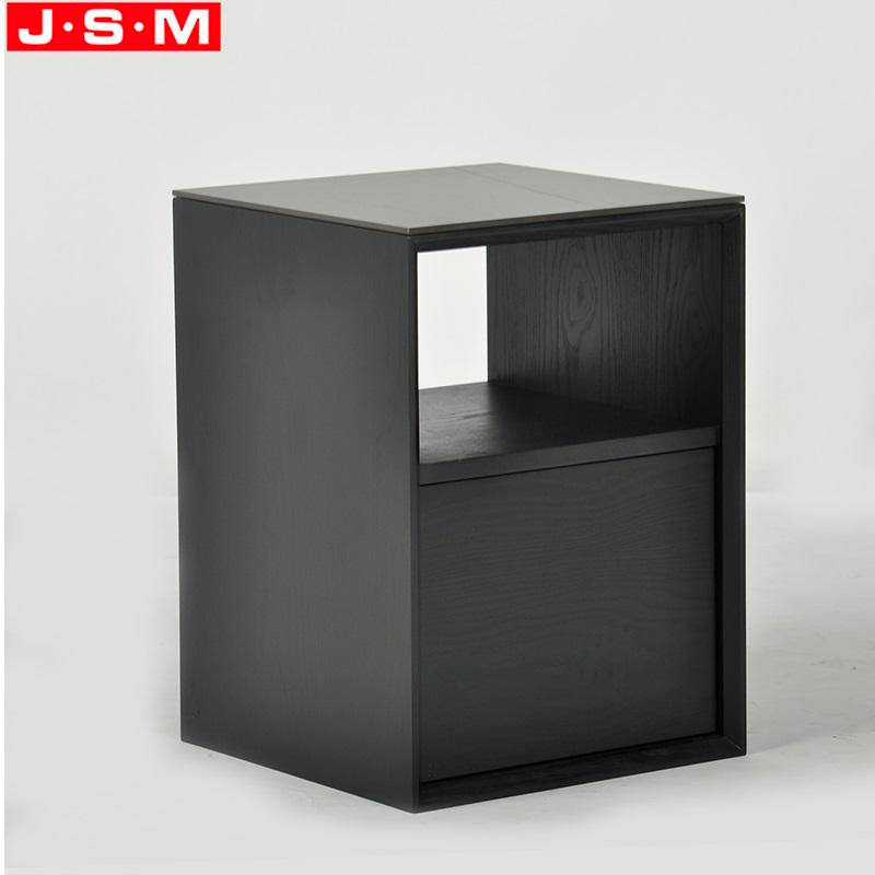 Nordic Living Room Furniture Bedroom Wooden Bedside Rock Slab Table Top Black Nightstand With Drawer