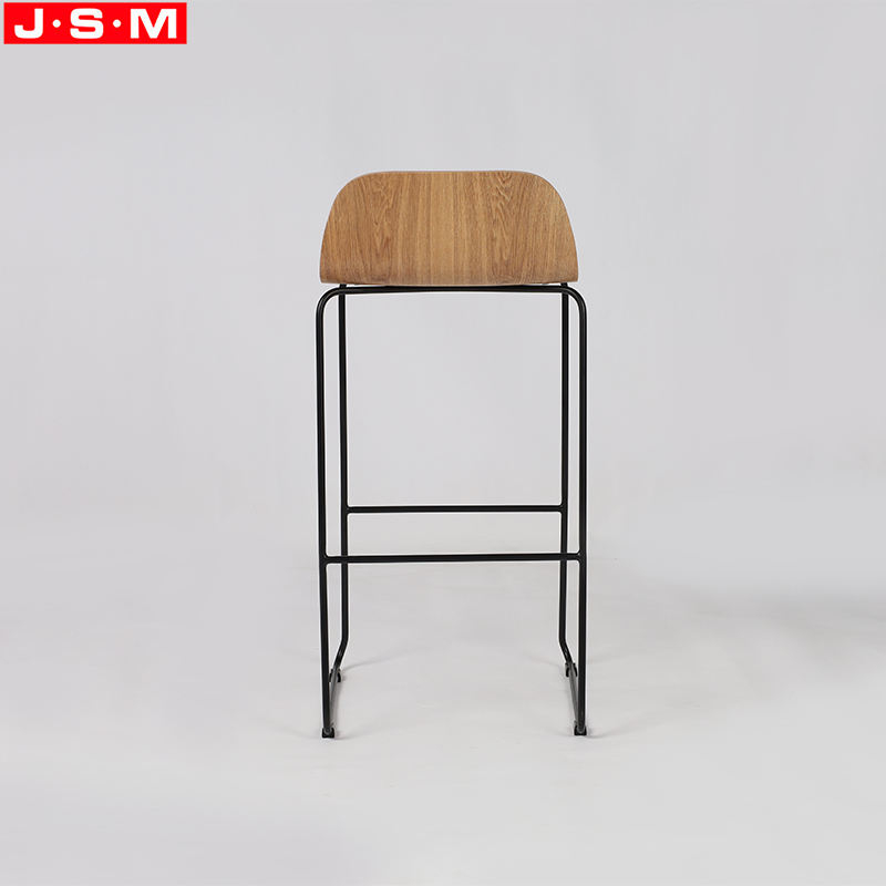 Brown Wood Veneer Metal Kitchen Cushion Seat High Chair Modern Bar Stools